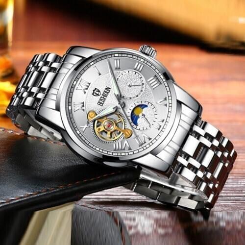Automatic multi-needle flywheel mechanical watch mens luminous waterproof trend mens watch sun, moon and stars luxury watch