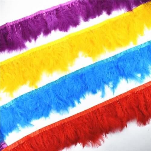 2Meters Colored Marabou Feather Trims Fringe 6-8inch White Black Turkey Feathers on Tape for Crafts Ribbon Boa Decoration Plumes