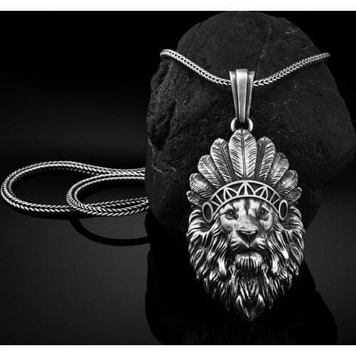 Punk style Indian crown lion head Pendant Man necklace trend animal hip-hop Pendant Men chains stainless steel jewelry