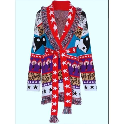 2021SS Spring Luxury Women Prints Jacquard Tassel Knitted Coat Cardigans Female High Quality Sweater