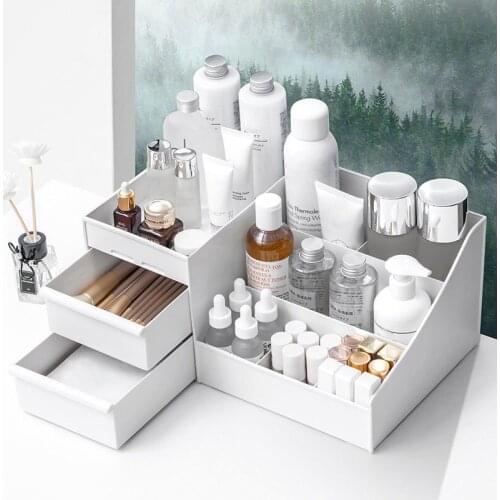 Cosmetic Makeup Organizer with Drawers, Plastic Bathroom Skincare Storage Box Brush Lipstick Holder Organizers Storage