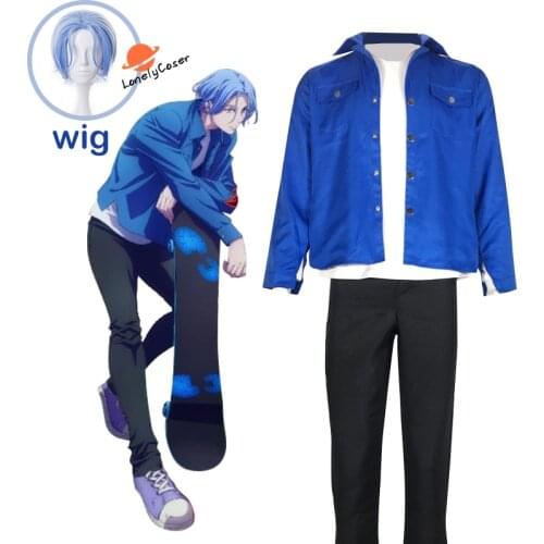 Langa Hasegawa SK8 the Infinity Anime Cosplay Costume Skateboard Blue Wig Uniform Jacket Halloween Party Outfits Suit Men Women