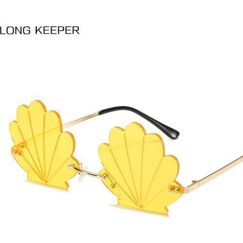 LongKeeper Rimless Sunglasses 2020 Women Shell Shape Eyewear Metal Frameless Funny Party Sun Glasses Female Candy Color Oculos