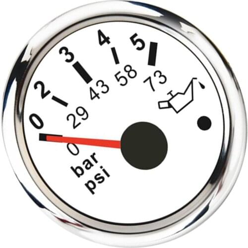 Oil Pressure Gauge Meter 10-185Ω Marine/Boat 0~5Bar Oil Pressure Meter White