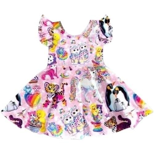 Boutique fashion dress tiger bear unicorn penguin animal world print summer girl dress
