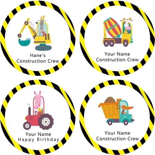 Construction Truck Party Custom Stickers Add Your Names Date Sticker Happy Birthday Baby Shower Kids Boy Birthday Party Supplies