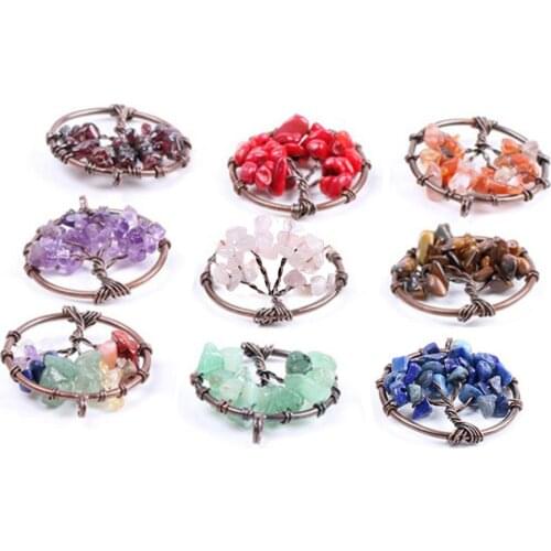 Natural Healing Crystal Quartz Reiki Chakra Tree Life Stone Rainbow Pendant Gift