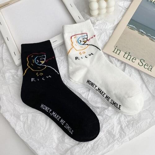 New black men and women creative printing socks pure cotton Harajuku white happy hip-hop fashion skateboard casual womens socks