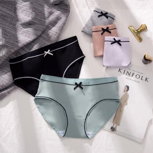 New Fashion Women Cotton Panties Ladies Solid Colors Underwear Breathable Lingerie Sexy bow-knot Comfort Female Briefs