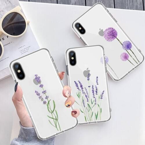Simple Lavender Purple Flowers Phone Case Transparent for iPhone 6 7 8 11 12 s mini pro X XS XR MAX Plus