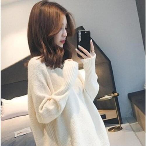 WEIHAOBANG 2021 New Womens Solid Color Thickened V-neck Pullover Sweater In Autumn Winter, Loose, Long Sleeved Knitted Top