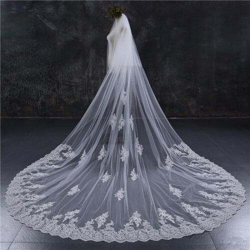 Romantic 3M Wedding Veil Cathedral One Layer Lace Appliqued Long Bridal Veils With Comb Woman Marry Gifts 2021 New Accessories