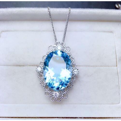 Topaz gemstone pendant for necklace with silver jewelry for women big size good cut craftmanship best gift style