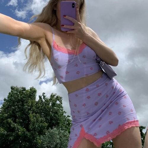 V-neck Print Women Lace Mini Dress Summer Cute Skinny 2PCS Slip Dress Girls Suit dresses for women party vestido feminino