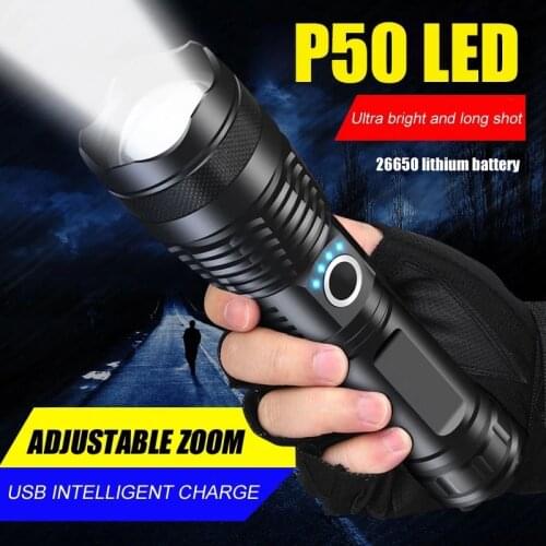 Zezzo® Powerful LED P50 Flashlight USB Rechargeable Outdoor Tactical Camping Hunting Police Waterproof Torch Lantern Zoom