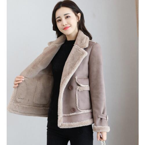 2018 Fashion Thicken Warm Cotton Jackets For Women Double Breasted Womens Deerskin Jackets Winter Girls Short Lamb Coat FP1381
