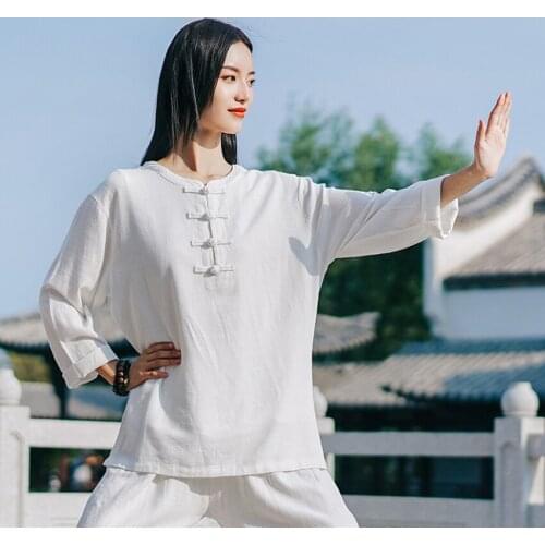 Chinese Style Women Linen TaI Chi Uniform Morning Exercise Judo Kung Fu Uniform Martial Arts Wing Chun Clothing Suit