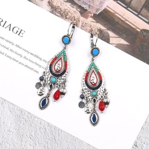 Bohemian fashion new fashion simple retro color geometric water drop rice bead womens versatile earring accessories wholesale