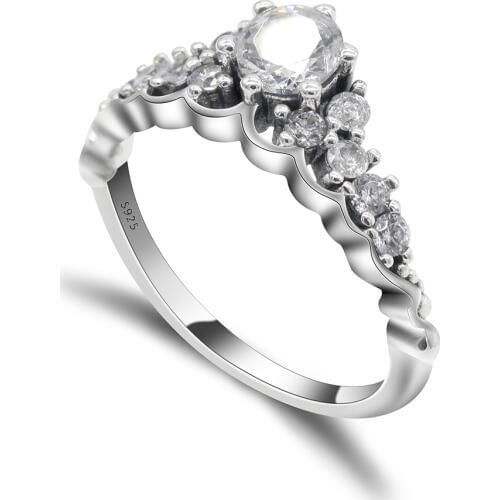 925 Sterling Silver Crown Shape Rings with Clear Zircon Queen Romantic Style for Women Party Wedding Ring Jewelry