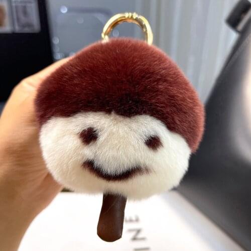 Women Car Key Real Rex Rabbit Fur Snowman Ice Cream Keychain Fluffy Cute Charm Toys Keyring Purse Bag Ornament Trinket Gifts