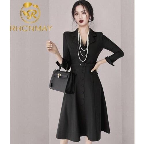 Fashion Autumn New Temperament Coat Dress Lady 2021 Slim Thin Womens Fashion Solid Color Single Breasted Midi Dress With Belt