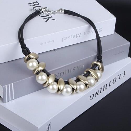 Bohemia Big Pearls Pendant Choker Necklaces For Women Punk Gold Color CCB Chain Necklace Fashion Jewelry Wedding Gift Wholesale