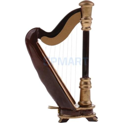 1/12 Scale Dollhouse Miniature Vintage Musical Instrument 8-strings Harp with Box for 12th Dollhouse Decoration Accessories