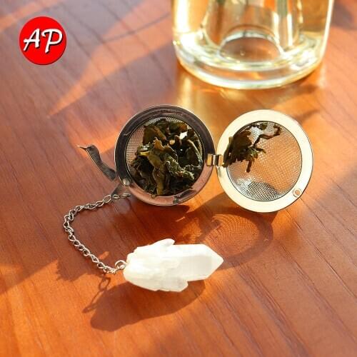 1pc Natural Crystal Stone 304 Stainless Steel Tea Filter Clear Quartz Crystal Cluster Healing Reiki Gift Crafts