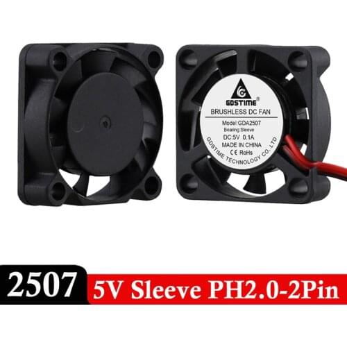 2pcs Gdstime 2507 25x25x7mm Mini Axial Fan DC 5V 2Pin 25mm*7mm Brushless Motor Laptop Case Cooling Fan for 3D printer Cooler