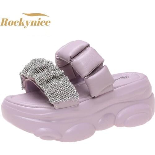 2021 Summer Bling Flip Flops Women 7CM Heels Wedge Sandals Peep Toe Ladies Hollow Out Slides High Platform Beach Flip-Flop Woman