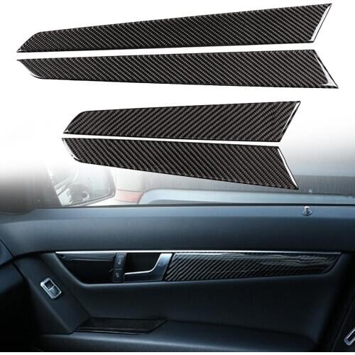 4Pcs/Set Car Inner Door Panel Sticker Interior Trim decals 3K Carbon Fiber Anti-scratch decoration for Mercedes-Benz W204 07-14