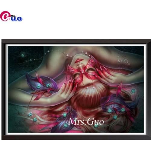 5d Diamond Painting Cross Stitch Fantasy Red Mask Woman DIY Full Square\Round Embroidery Rhinestone Picture Beautiful Girl