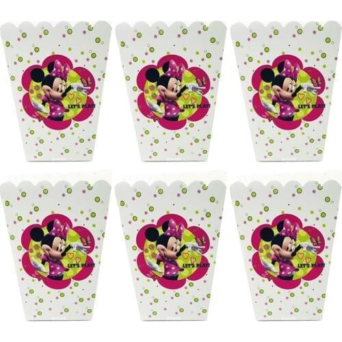 6pcs Minnie Mouse Party Supplies Popcorn Box Case Gift Candy Box Favor Baby Shower Accessory Kids Girl Birthday Party Decoration