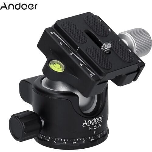Andoer H-35A Aluminium Alloy Panorama Ballhead Tripod Mount Adapter U-Groove Low Gravity Center Ballhead Max. Load Capacity 15kg