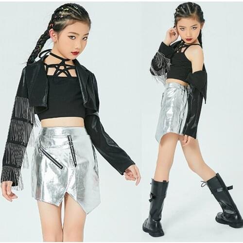 Shiny Stage Costume For Girls Jazz Performance Clothing Silver Fringe Tops Hip Hop Dance Clothes Sequin Catwalk Outfit VDB3497