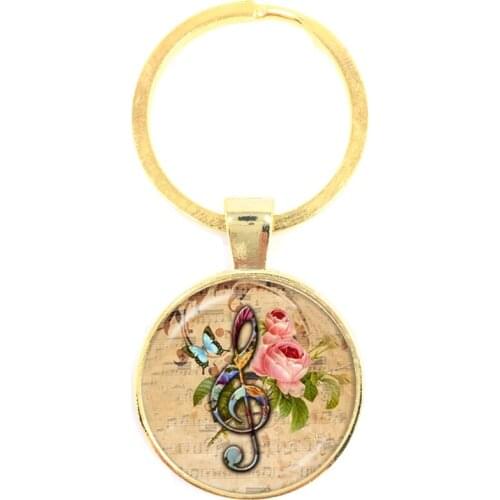 Music Art Creativity Keychain 25mm Glass Cabochon Pendant Fashion Creative Men Women Bag Key Holder Souvenirs Gift