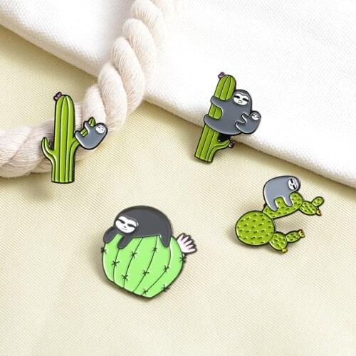 Cute cartoon Folivora Cactus brooch funny badge brooch pin cowboy lapel backpack hat fashion jewelry gift for friends