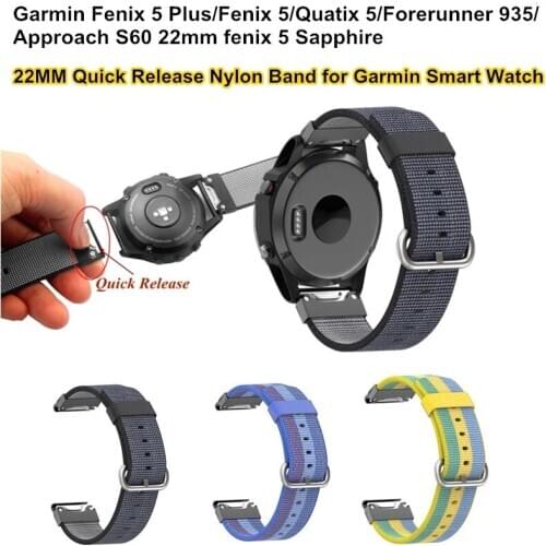 22MM Quick Release Nylon Woven Sport Band for Garmin Fenix 5 Plus/Fenix 5/Quatix 5/Forerunner 935/Approach S60/fenix 5 Sapphire