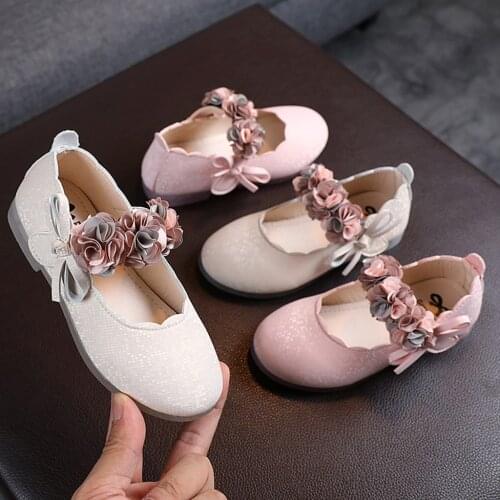 Childrens Flats Lace Big Flower Princess Party Performance Shoes Big Student Girl Shoes for Kids Soft Sole Leather Flats