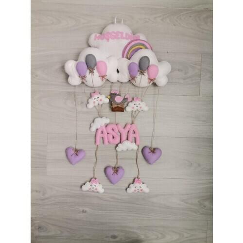 Cloud Felt Door Hanger/Felt Nursery Decoration/Hospital Door Hanger/Baby Name Tag/Baby Door Wreath/Personalized Hanger/Newborn