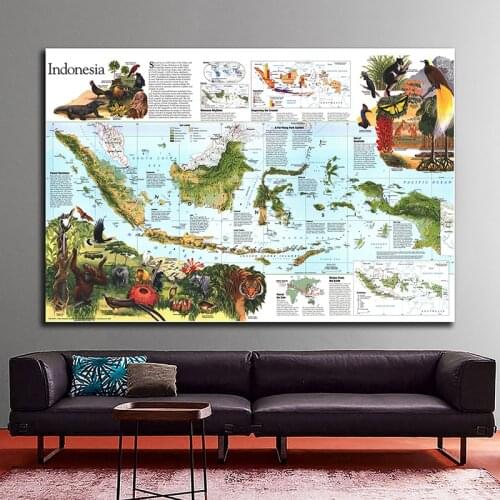 Indonesia Map Vintage World Map Wall Sticker 90*60cm Vinyl Child Posters and Prints Wall Paper Education School Decor