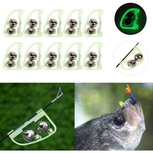 10 Pcs Fishing Bell Luminous Sea Fishing Feeder 50mm Twin Rod Tip Fishing Tackle Fish Bell Alarm Outdoor