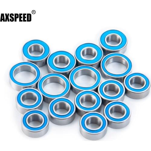 AXSPEED 16Pcs Ball Bearing Kit Blue Rubber Sealed Chrome Steel for Tamiya TT-02 RC Crawler Car Upgrade Parts