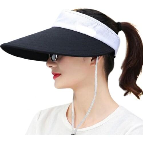 Sun Visor Hats Flat Visor Fisherman Hat Foldable Wide Brim Polyester Women Sun Wide Brim UV Protection Hats for Camping Visor