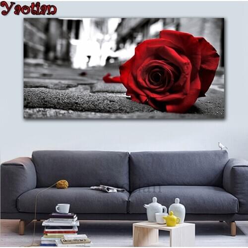 Red Rose Flower Full Round Diamond Embroidery Mosaic Set Diamond Painting 100% Square Resin Drill for Living Room Decor