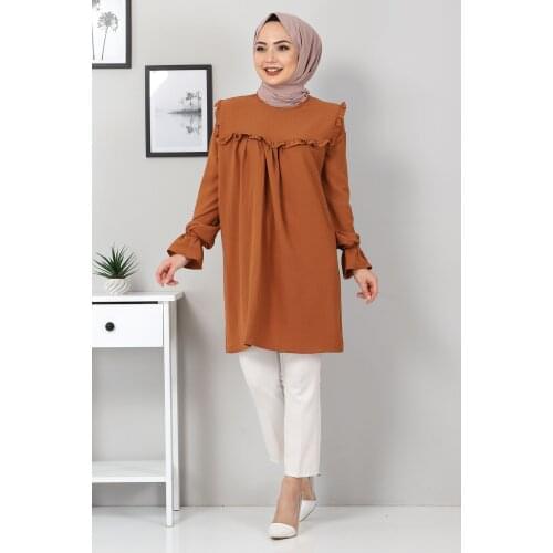 Önü Fırfırlı Tunik TSD3308 Kiremit