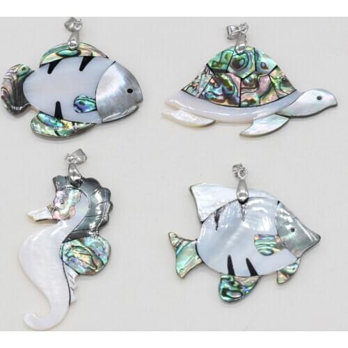 Natural Shell Pendant Cute Fish Tortoise Hippocampus Shape Mother of Pearl Shells Charms for Jewelry Making DIY Necklace