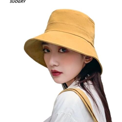 Summer Sun Hat For Women Solid Casual Beach Cap Lady Wide Brim Floppy Beach Gorras Outdoor Foldable Visor Bucket Caps Female