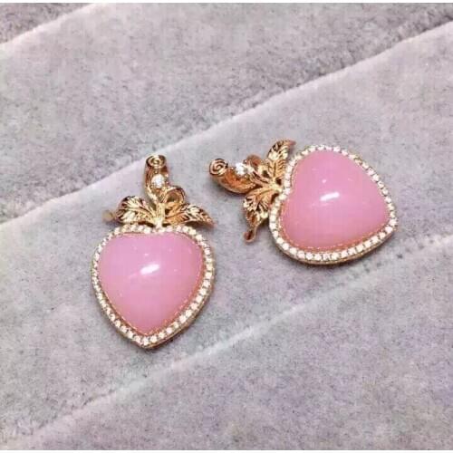 Love Heart Natural Pink Opal jewelry set Natural Real Opal 925 sterling silver 1pc pendant,1pc ring