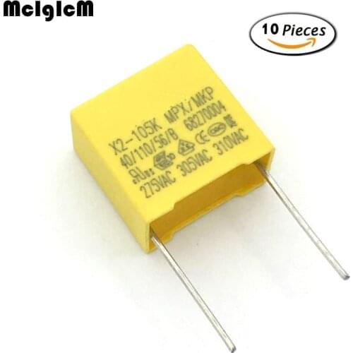 MCIGICM 10pcs 1uF capacitor X2 capacitor 275VAC Pitch 15mm X2 Polypropylene film capacitor 1uF